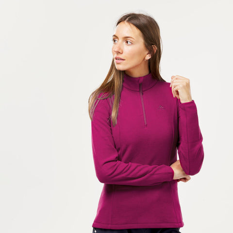 Women’s mountain hiking fleece jacket MH100 Half Zip - Pink