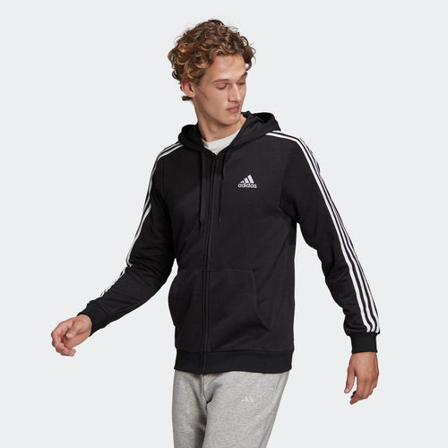 





Men's Straight-Cut Crew Neck Zipped Hoodie With Pocket 3 Stripes - Black