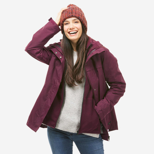 





Women's waterproof 3in1 travel trekking jacket - Travel 100  0° - Burgundy