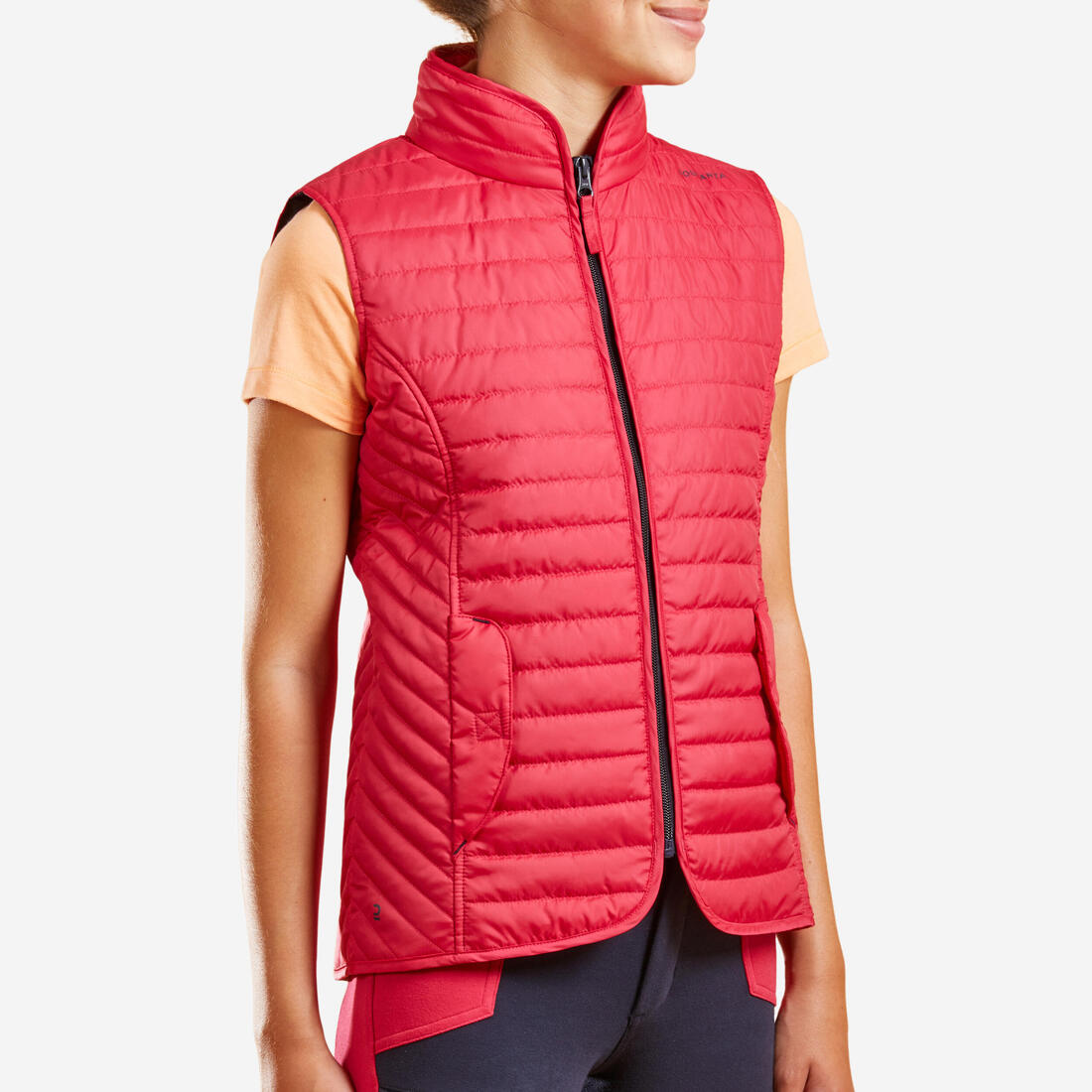FOUGANZA Kids' horse riding sleeveless padded gilet 100 - cardinal | Sleeveless jacket