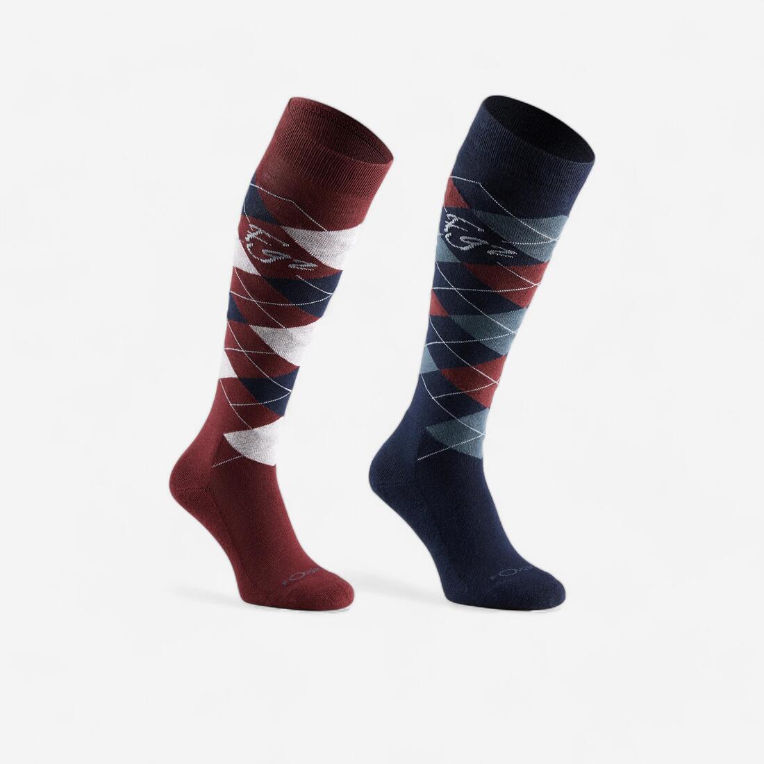 FOUGANZA Argyle adult horse riding socks - navy/burgundy | Socks