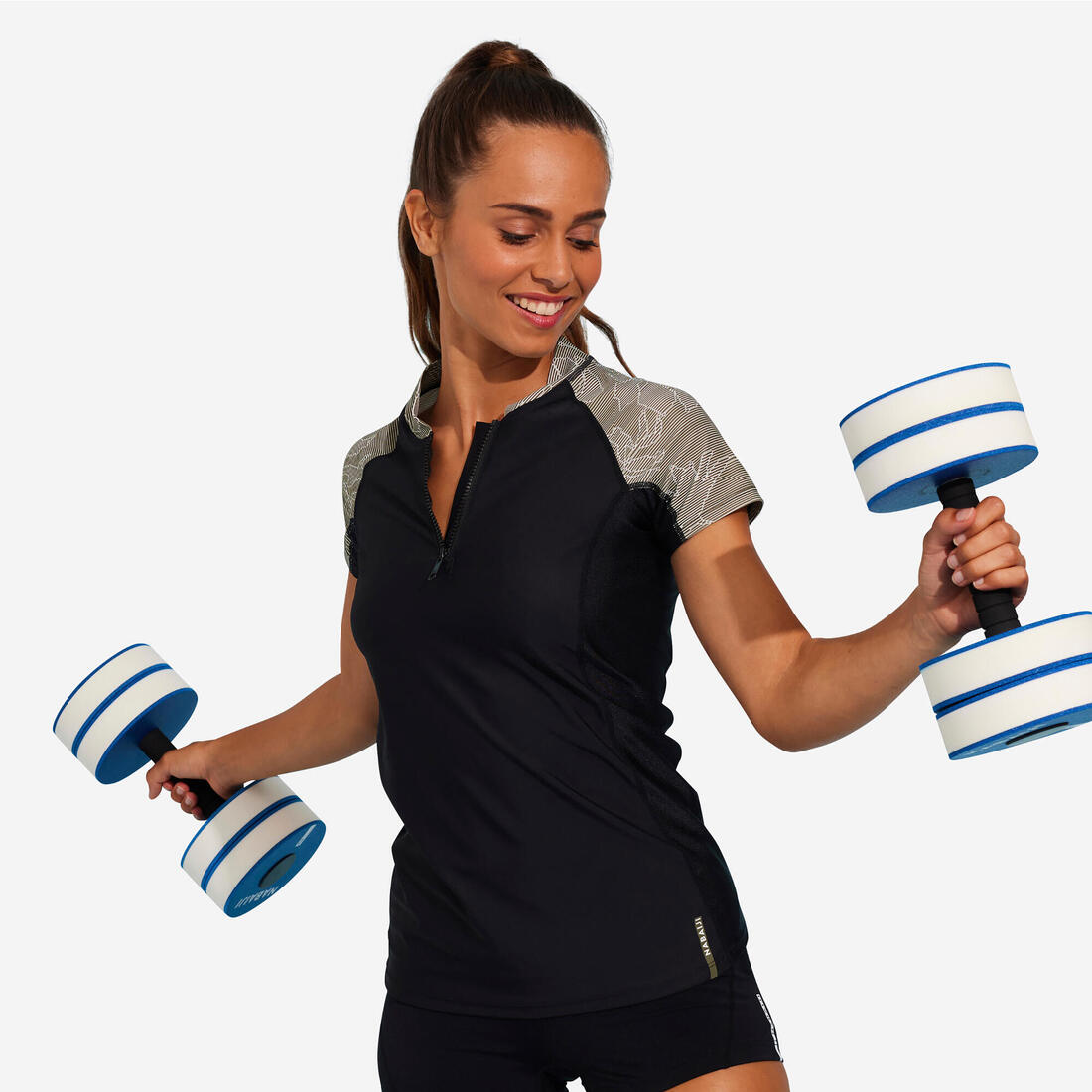 DECATHLON Women’s short-sleeved top for aquagym and aquafitness black lia khaki | Swimsuit top DECATHLON Women’s short-sleeved top for aquagym and aquafitness black lia khaki | Swimsuit top