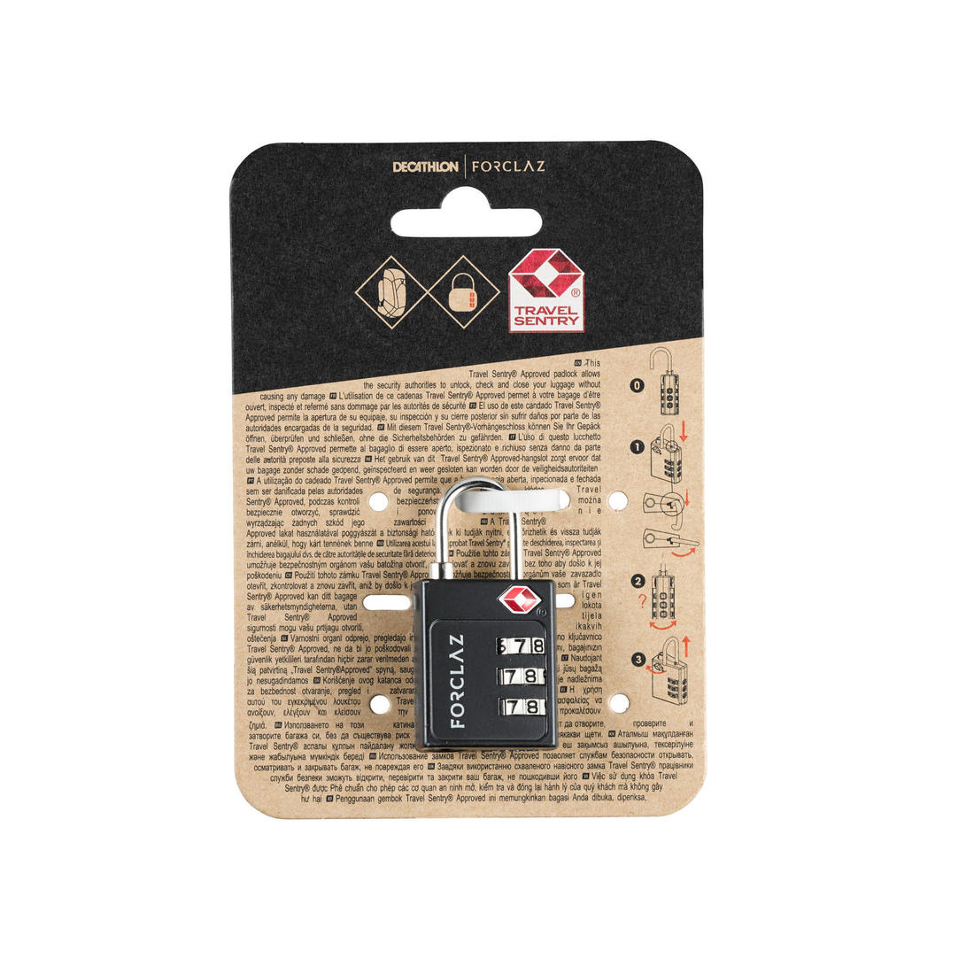 FORCLAZ Solid travel code lock, travel tsa - black | Padlock FORCLAZ Solid travel code lock, travel tsa - black | Padlock