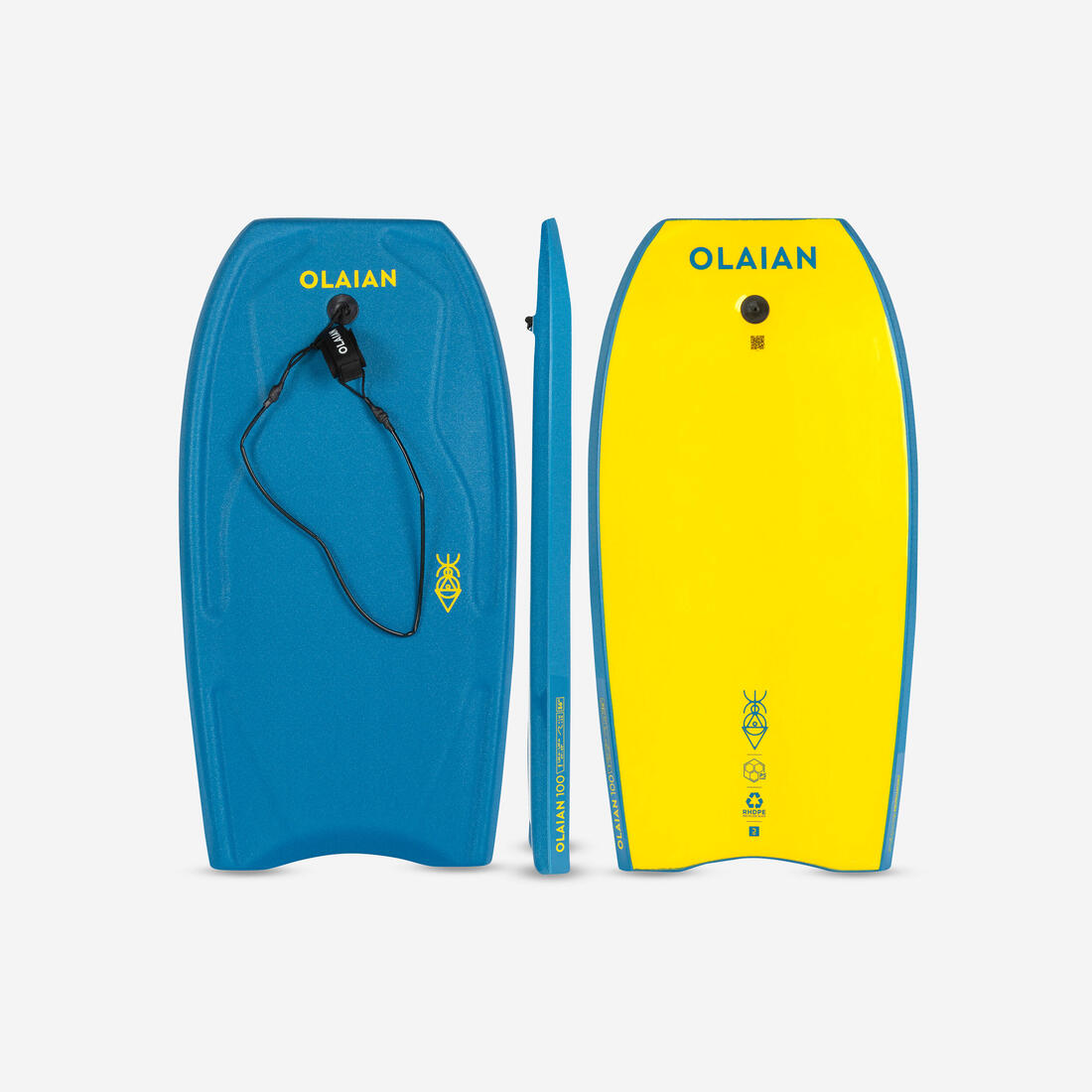 DECATHLON Kids bodyboard 100 blue yellow with wrist leash size 36” | Body-board