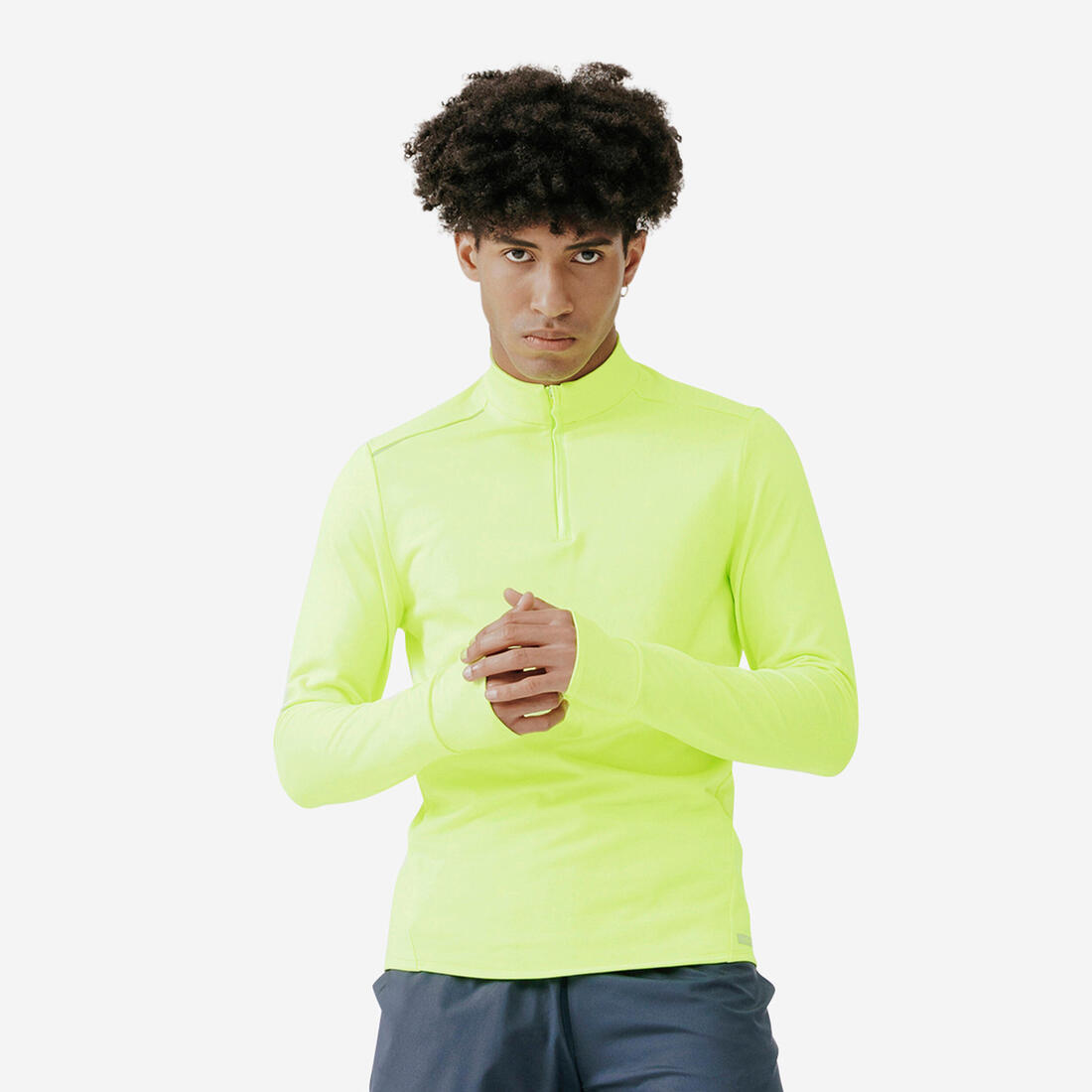 KIPRUN Men's warm long-sleeved high-visibility t-shirt - warm day visibility | Long-sleeved t-shirt