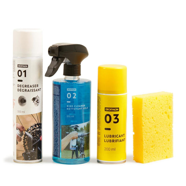 Bike Cleaning Kit (Sponge, Detergent, Degreaser, Lubricant) Decathlon