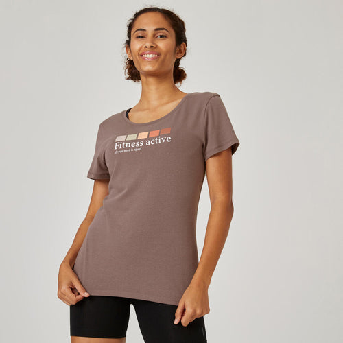 





Women's Short-Sleeved Crew Neck Cotton Fitness T-Shirt 500