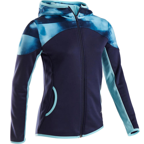 





S500 Girls' Warm Breathable Synthetic Gym Jacket - Blue/Shoulder Print