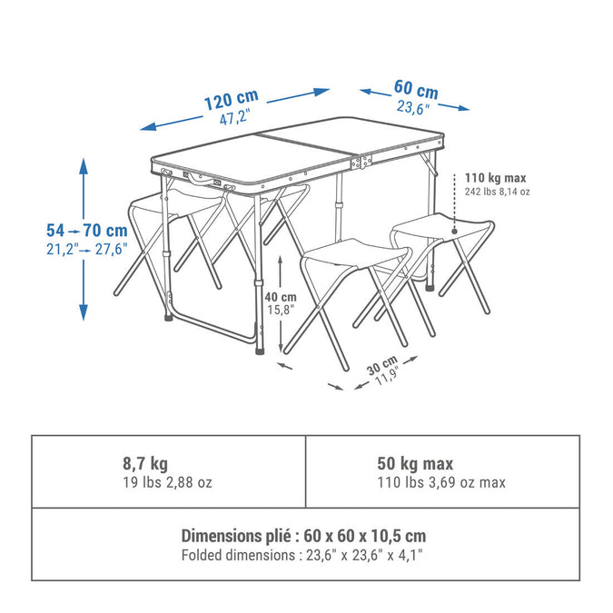 FOLDING CAMPING TABLE 4 STOOLS 4 TO 6 PEOPLE Decathlon Qatar