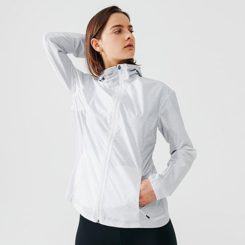 





Women's water repellent hooded running jacket Rain - white