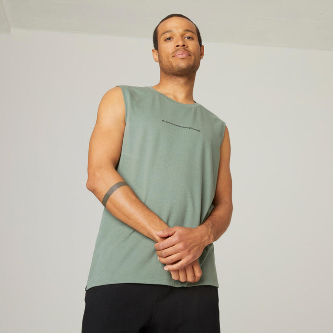 





Men's Crew Neck Straight-Cut Cotton Fitness Tank Top 500 - Green With Pattern, photo 1 of 6